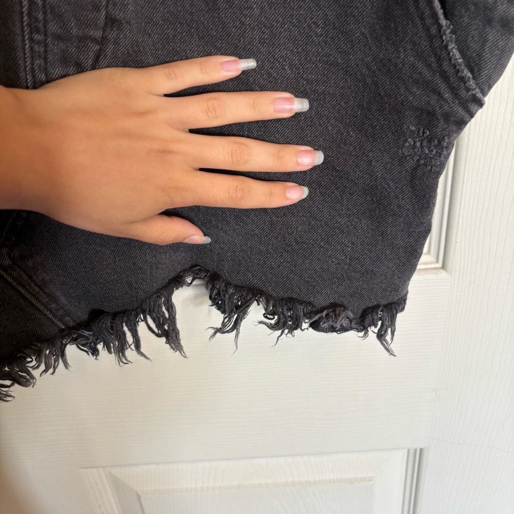 Free People Torn Up Overall Mini Dress Jumper Jean Denim Frayed Cutoff hem - Picture 5 of 14